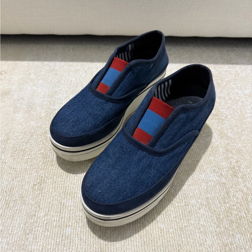 Stella McCartney Navy Denim Slip-On Loafers with Red & Blue Accents
